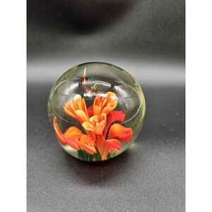 Vintage Silvestri Art‎ Glass Floral Paperweight Red Flower